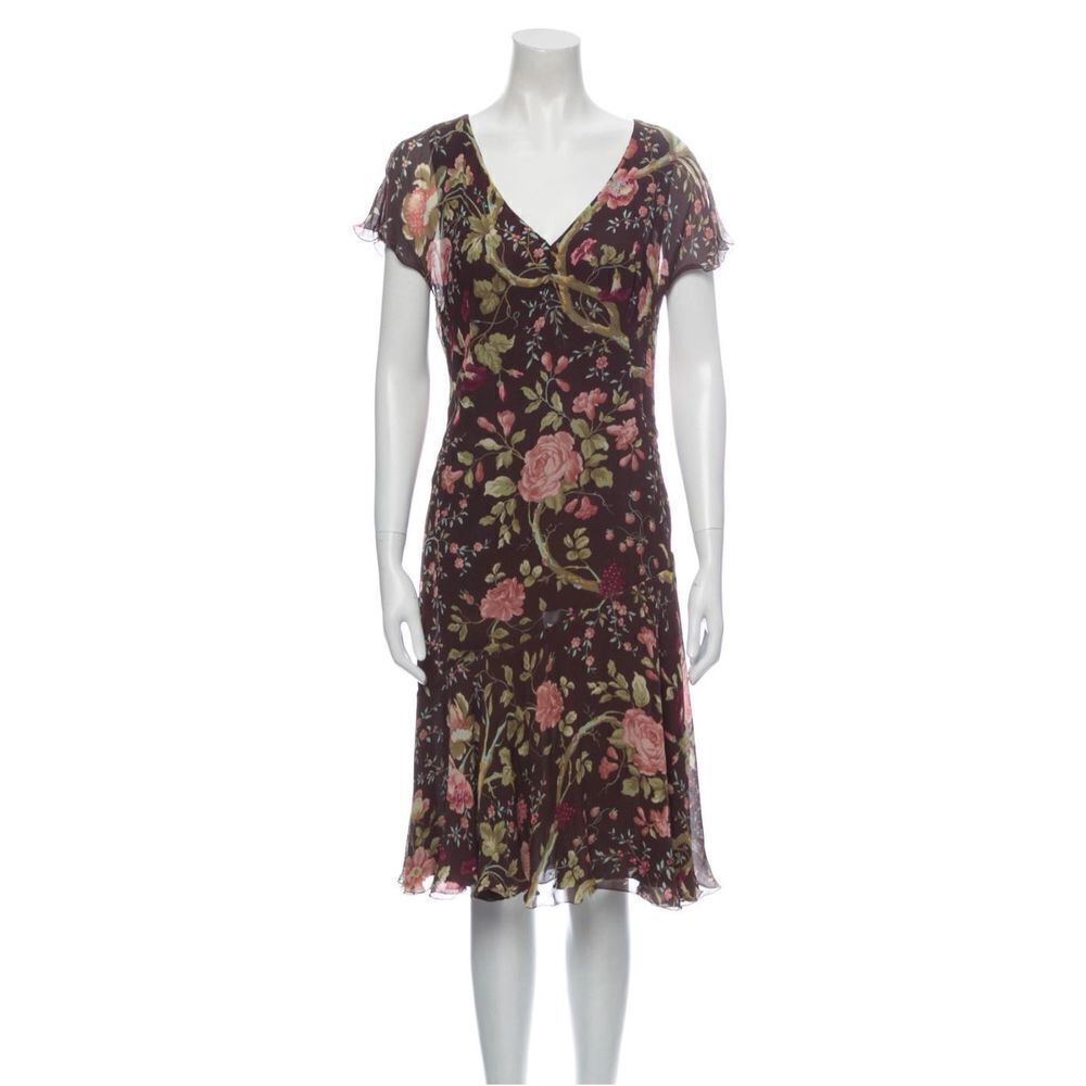 Les Copains Vintage Style Italian Floral Print Midi Length Dress Size 42, M
